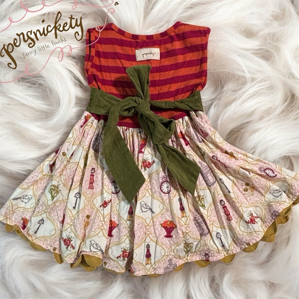 Persnickety Boutique Striped and Patterned Dress with Bow size 2 toddler EUC